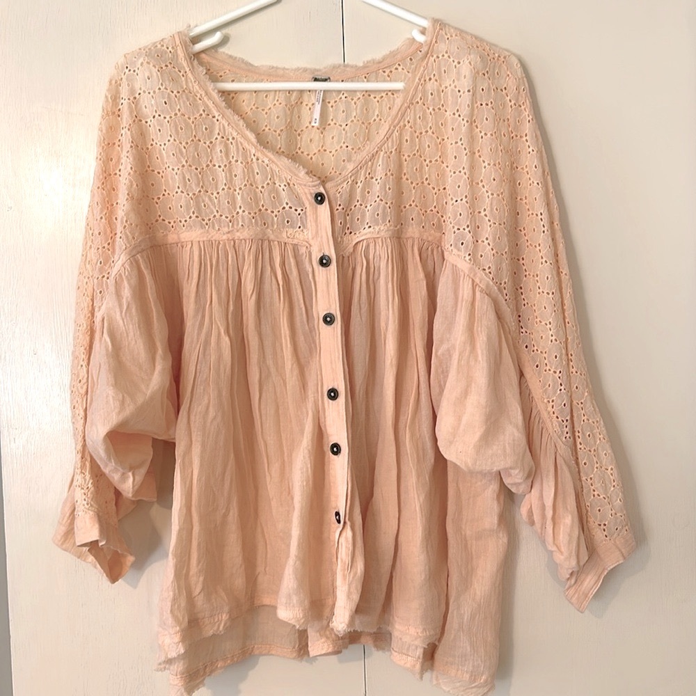 Free People Peach Button-Down Blouse